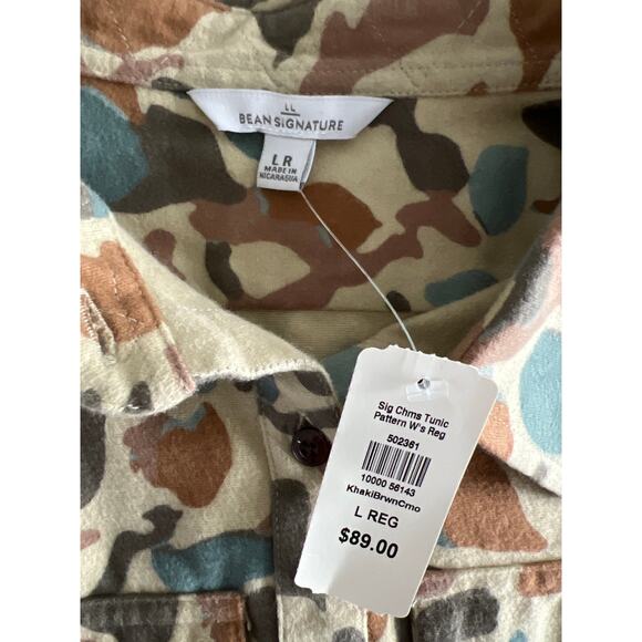 L.L Bean Signature Chamois Tunic Shirt Women's Large Khaki Brown Camo Pocket NWT - Picture 3 of 8